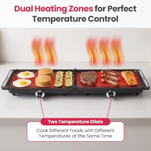 38" x 10" Foldable Electric Griddle with 2 Cooking Zones - Image 4