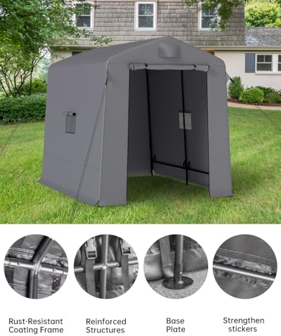 Portable Outdoor Storage Shed, 7×6×6 FT Storage Shelter Motorcycle Storage Tent Shed with Roll-up Zipper Door, Heavy-Duty Metal Frame for Garden, Patio, and Backyard Storage (Dark Gray) - Image 4