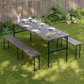 Picnic Table Set with 2 Benches,6 Feet Folding Camping Table Chair Set with Wood Grain Tabletop,3-Piece Outdoor Indoor Portable Folding Furniture for Party, Camping, Picnic, Weddings (Brown) by Betisef