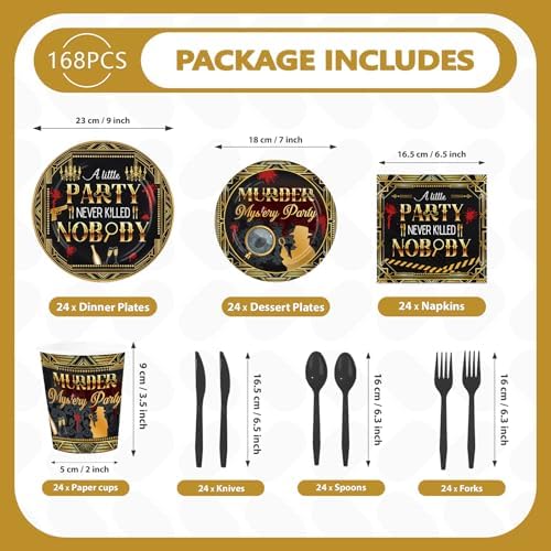 168 Pcs Murder Mystery Party Decorations Serves 24 - Image 2