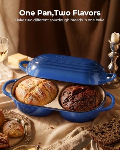 Mini Double Dutch Oven for Sourdough, Enameled Cast Iron Bread Pan, Blue - Image 2