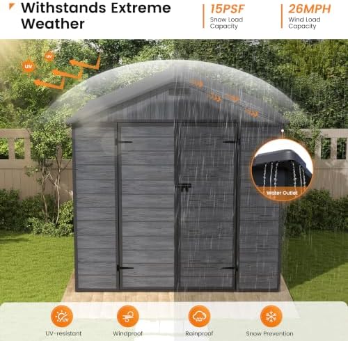 UDPATIO 8x8 FT Resin Storage Shed, Plastic Outdoor Sheds, Dark Grey - Image 3