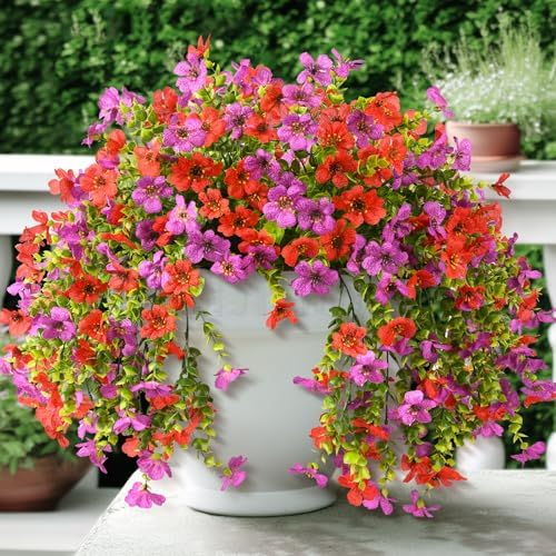 ZFProcess Artificial Hanging Flowers for Outdoors Spring Summer Decoration, 2PCS Silk Fake Daisy Realistic Outdoor Flowers UV Resistant Porch Patio Window Yard Decor(Purple Red) by ZFProcessArtificialFlowers