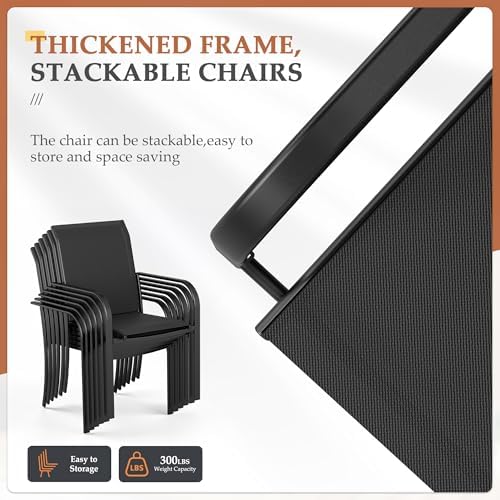 Incbruce 7 Pcs Patio Dining Set with Textilene Chairs and Rectangle Table (Black) - Image 3