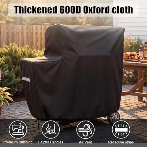 QuliMetal Smoker Cover for Gravity Series 1050 Digital Charcoal Grill and Smoker Durable Grill Cover with PVC Liner, Double-Stitching and Adjustable Drawstring in Black, Model MB20081220 - Image 5
