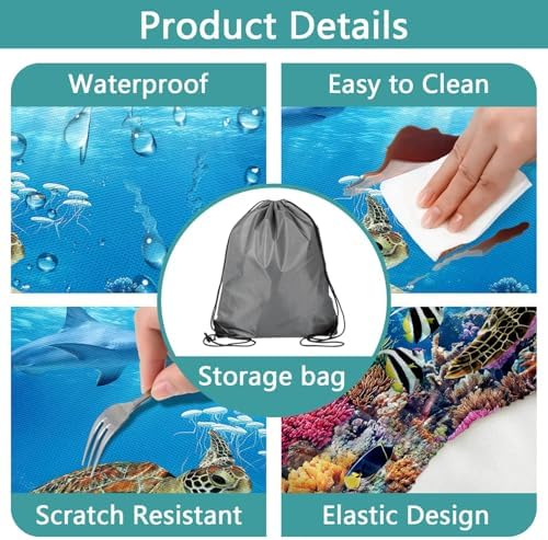 Ocean Animals Picnic Table Cover with Bench Covers, Camping Essentials, Underwater Sea Turtles Waterproof Windproof, Fitted Tablecloth Cover with Elastic Edge, for Garden & Outdoor, 3 PCS, 30x60 Inch - Image 5