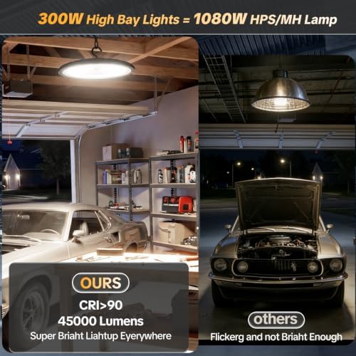 AIKVSXER 2Pack UFO LED High Bay Lights, 300W Shop Lights, 45000LM, 6000K - Image 4