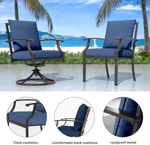 5 Pieces Outdoor Patio Furniture Set with 48" 55000 BTU Round Propane Fire Pit Table,Patio Dining Set Outdoor Conversation Sets 4 Chairs for Deck,Backyard and Garden,Dark Blue - Image 2