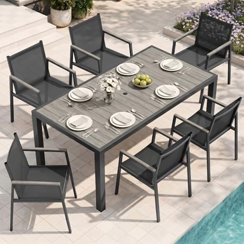 Outdoor Dining Chairs Set of 2, Aluminum Patio Armchairs, All Weather Patio Dining Furniture for Backyard, Deck, Poolside (Gray) - Image 2