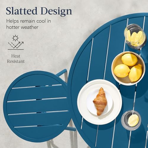 Best Choice Products 3-Piece Patio Dining Set, Bar Height, Outdoor Bistro Set, Outdoor Round Bar Table w/ 2 Bar Stools, Steel - Peacock Blue - Image 6