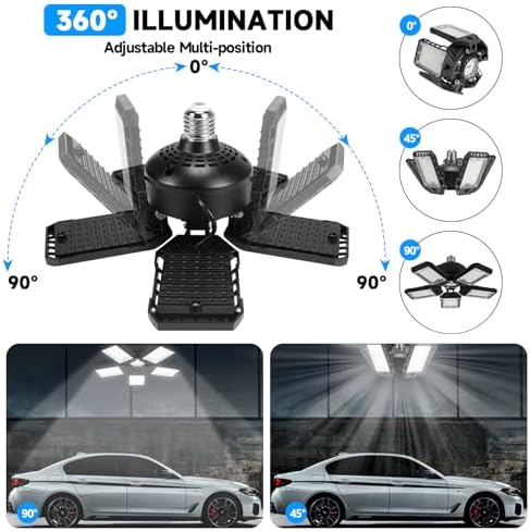 Aoretic LED Garage Lights 2 Pack-160W, 16000LM 6500K with 5+1 Deformable Panels, Indoor LED Shop Light Barn Light Garage Ceiling Lights, E26/E27 for Garages, Warehouse, Shop, Basement - Image 2