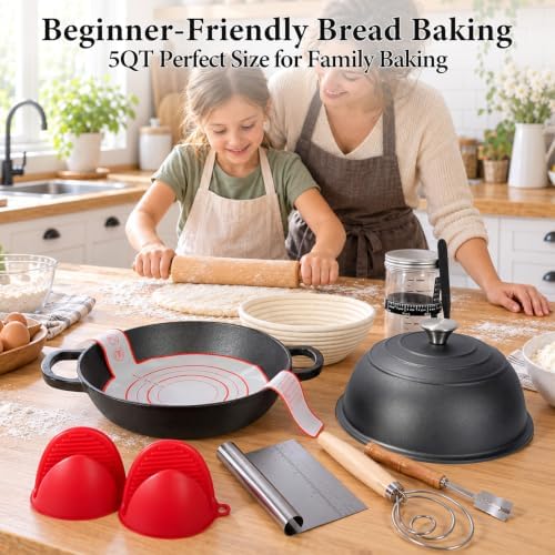 Cast Iron Dutch Oven for Bread Baking, 5.5QT Pre-Seasoned Bread Oven Set - Image 2