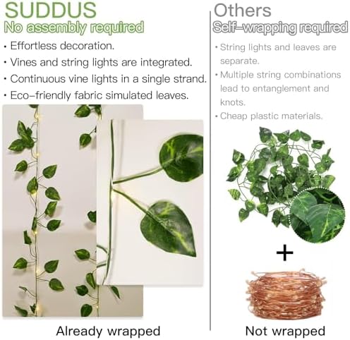 suddus 33FT 100LED Pothos Vine Fairy Lights Battery Operated Copper Wire - Image 4