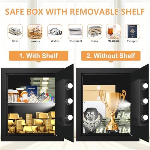 2.0 Cub Large Fireproof Safes for Home Use, Digital Security Safe Box Fireproof Waterproof with Combination Lock and Removable Shelf, Home Fire Safe for Document Money Medicines Valuables - Image 5