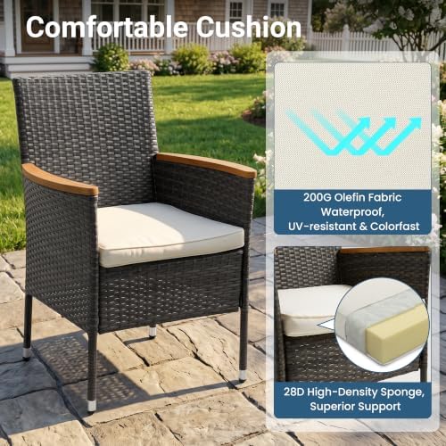 10-Pieces Ratton Patio Table and Chairs with Acacia Tabletop, Grey - Image 6