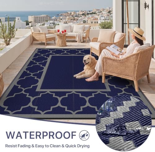 GENIMO Outdoor Rug, Waterproof Plastic Rugs for Patio, 8'x10' Blue Grey - Image 6