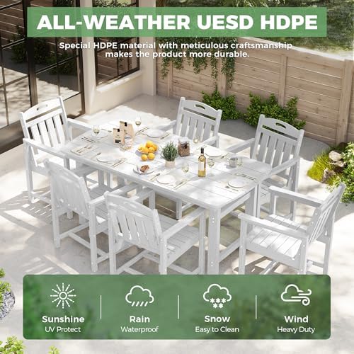 HDPE Outdoor Patio Dining Table with 2" Umbrella Hole, White - Image 4