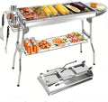 Charcoal Grills,Stainless Steel Folding Portable BBQ Grill Large Charcoal Grill for Garden Backyard Party Picnic Travel Outdoor Cooking Use With Non-Stick Frying Pan by Moclever