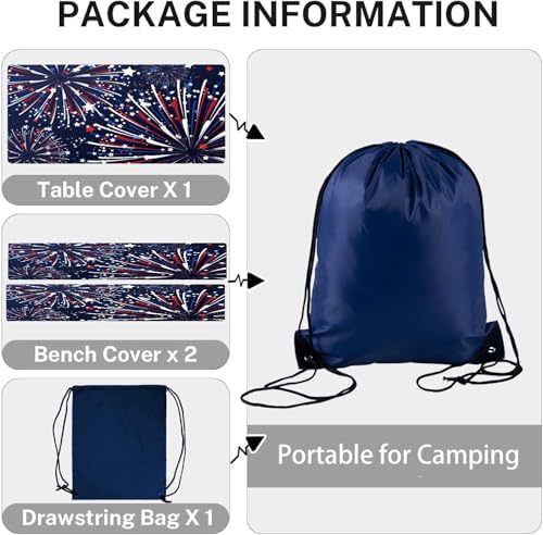 CAPSCEOLL Fitted Picnic Table Cover with Bench Covers 8ft - Fireworks - Image 4
