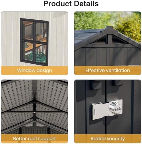 Patiowell 8x6 FT Resin Outdoor Storage Shed with Floor, Beige - Image 4