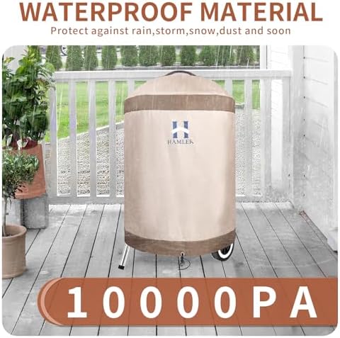 HAMLER Round Barbecue Cover, 39 Inch Small Smoker Cover, Heavy Duty Waterproof Outdoor Grill Cover Fits Weber, Charcoal Kettle, Masterbuilt, Dyna-Glo, Brown & Beige - Image 3