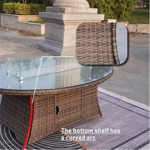 Brown Rattan 6 Seat Patio Furniture Oval Fire Pit Dining Table with Chairs - Image 3
