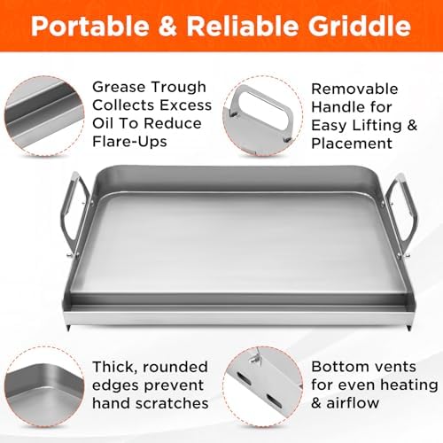 16" x 13" Stainless Steel Flat Top Griddle for Gas & Charcoal Grills - Image 3