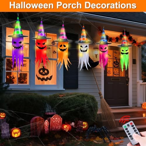 Remote Control 6 PCS Halloween Hanging Ghosts Outdoor Decor with Lights - Image 6