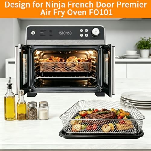 3 IN 1 Air Fry Oven Replacement Parts for Ninja French Door Premier FO101,12.2 × 12.2" Air Fryer Sheet Pan Grill Plate Crisper Plate Rack Accessories Tray,Dishwasher Safe - Image 3