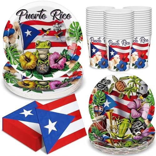 Suclain 150 Pcs Puerto Rico Party Tablewear, Puerto Rico Party Supplies by Suclain