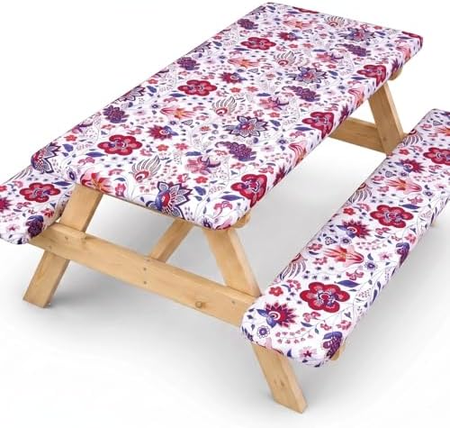 SquarePie 6FT Picnic Table Cover with Bench Covers, Vintage Boho Floral by SquarePie