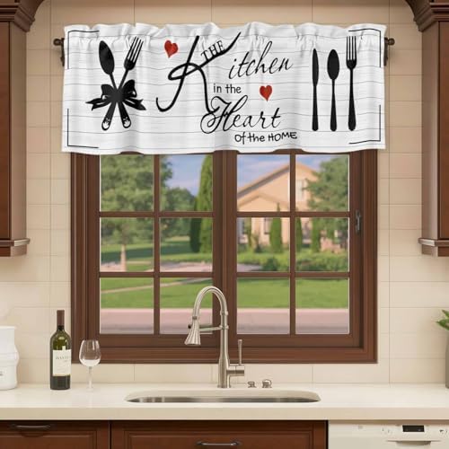 Valances for Windows, Kitchen Tableware Valance Curtains Blackout Drapes for Kitchen/Bathroom/Cafe, Red Love Heart Black Words Vintage Rod Pocket Window Toppers Valances 2 Pack Clearance 60''x18'' - Image 7
