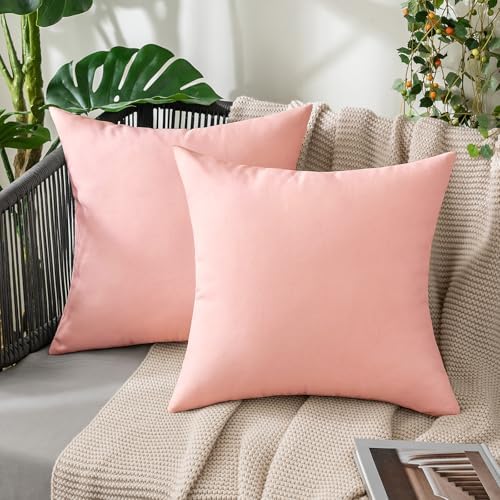 MIULEE Decorative Outdoor Pillow Covers Waterproof 18x18 Light Pink by MIULEE