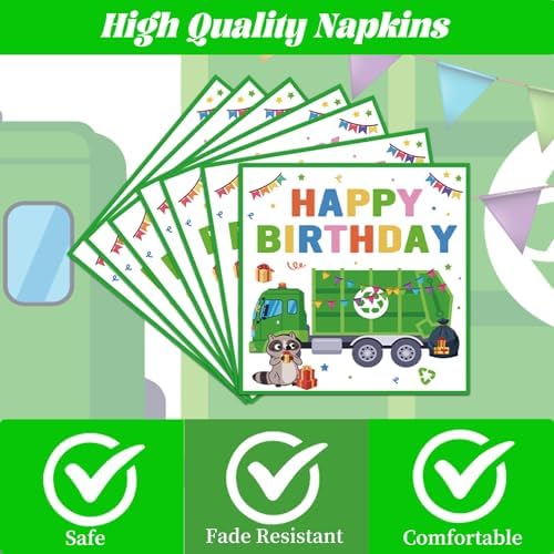 Trash Truck Birthday Party Decorations, 96PCS Garbage Truck Bday Disposable Paper Plates and Napkins Tableware Decoration, Cartoon Garbage Truck Forks Decor Supplies Serve 24 Guest - Image 3