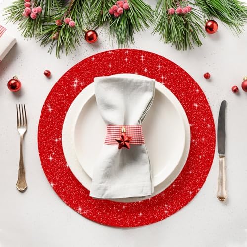 30 PCS Red Paper Placemats Round Place Mat Glitter Disposable Paper Charger Doilies Tablemats for Christmas Valentines Party Birthday Wedding Dinner Table Decor(13x13inch) - Image 4