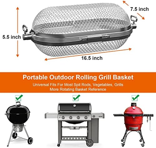 MixRBBQ Rotisserie Basket Grill Accessories, Stainless Steel Rotisserie Baskets for Napoleon 64000 Outdoor Grill, Universal Fits for Kabobs French Fries Veggies Fits - Image 2