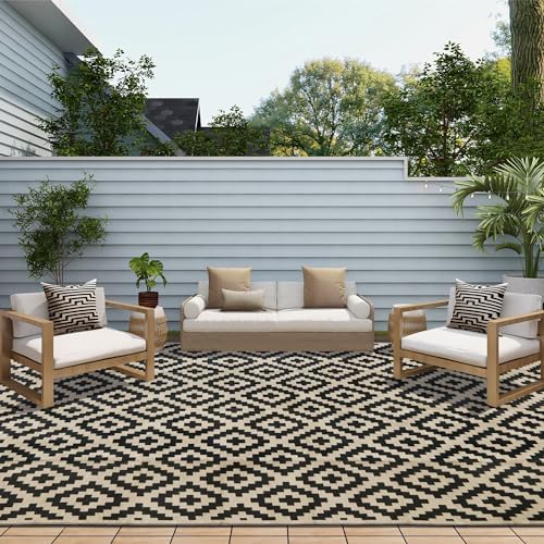 SAND MINE Waterproof Outdoor Rug 10x20 ft, Plastic Reversible Rug, Modern Area Rug, Large Floor Mat for Outdoors, RV, Patio, Backyard, Deck, Picnic, Beach, Camping, Black & Beige - Image 5