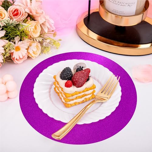 30 PCS Purple Paper Placemats Round Place Mat Glitter Disposable Paper Charger Doilies Tablemats for Birthday Wedding Halloween Banquet Party Dinner Table Decor(13x13inch) - Image 4
