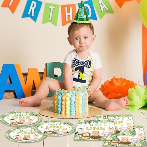 Egami 40pcs Wild One Party Supplies,include 20 Dessert plate and 20 Napkin,Jungle Animal Birthday Plate Napkin Set,Used for Baby shower Party Decoration - Image 6