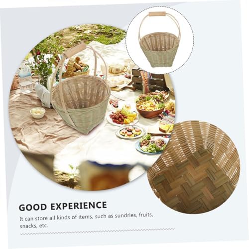BESPORTBLE 4pcs Woven Storage Basket Handle Picnic Fruit Collection Baskets Rustic Home Decor for Outdoor Activities and Kitchen Organization - Image 2