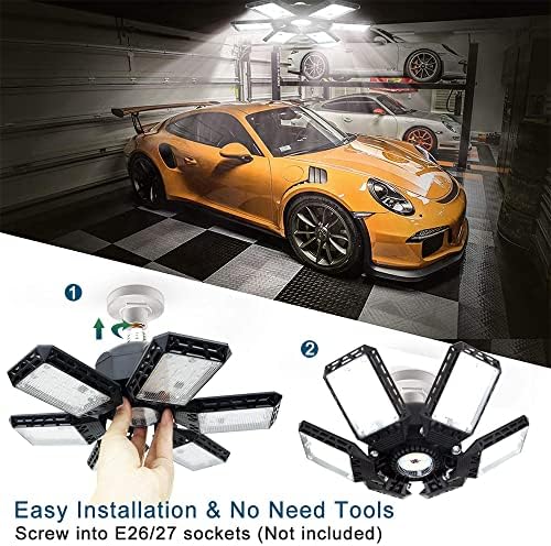 2-Pack LED Garage Lights, 160W 16000LM 6500K Garage Lights Ceiling Led Bulb with 6+1 Adjustable Panels, LED Shop Light for Basement Workshop Attic - Image 4