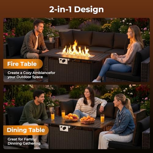 LEVELEVE 8-Piece Wicker Patio Conversation Set with 44" Propane Fire Pit Table, Cozy Outdoor Sectional Sofa for Backyard Gatherings, Poolside Lounging & Garden Parties - Image 2