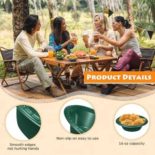 24 Pack 16oz Dark Green Disposable Plastic Bowls Dessert, Ice Cream, Salad, Soup Serving Cups for Party, Picnic, Food Snacks (Dark Green) - Image 3