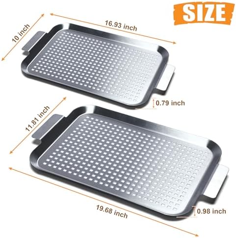 Grill Pan Set of 2, BBQ Grill Topper for Outdoor Grill Food Tray - Image 4