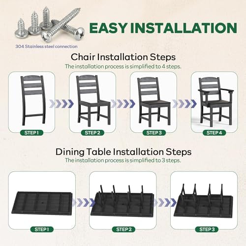 Patio Dining Chairs Set of 6, 350lbs Heavy Duty HDPE Outdoor Chair with Extra-Wide Seat & High-Back, All-Weather Garden Armchair with Integrated Armrests, Wood-Look Seating for Backyard, Deck (Black) - Image 6