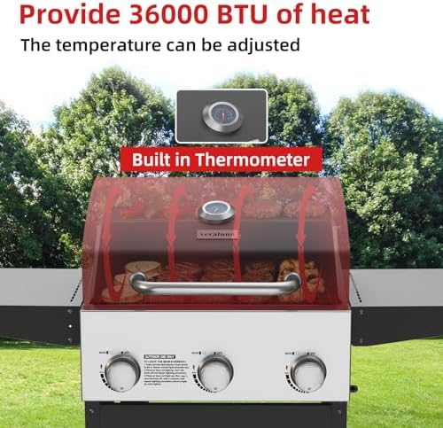 Veralune 3 Burner Gas Grill, Outdoor Propane Grill with Wheels, 445 SQ. IN - Image 2