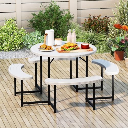 Tangkula 8 Person Round Picnic Table with 4 Benches - Image 2