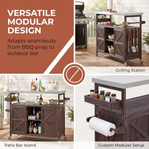 50.25" W Grill Cart with Stainless Steel Tabletop, D Brown - Image 4
