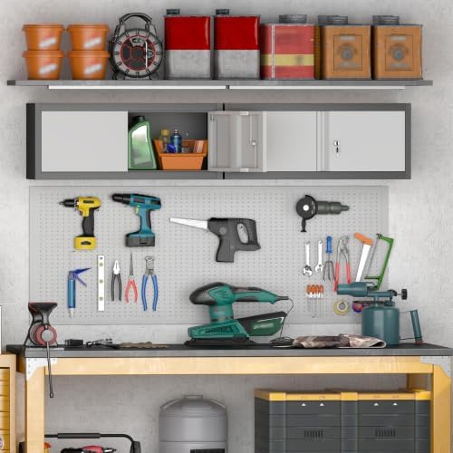 IRONFFICE Metal Wall Cabinet with Doors,Garage Storage Cabinet Wall Mounted,Lockable Cabinets for Home Office,Garage,Warehouse,Grey-Black - Image 2