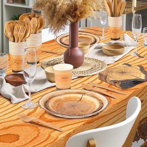 Kochorie 129 Pieces Rustic Wood Slice Paper Party Supplies Tableware Set - Image 6